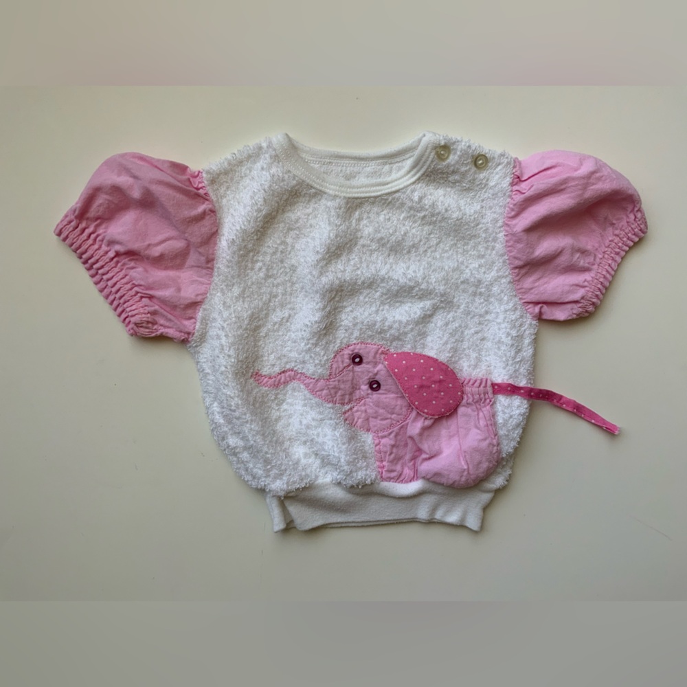 Vintage 80s Pink Elephant Terry Baby Top - Unbranded